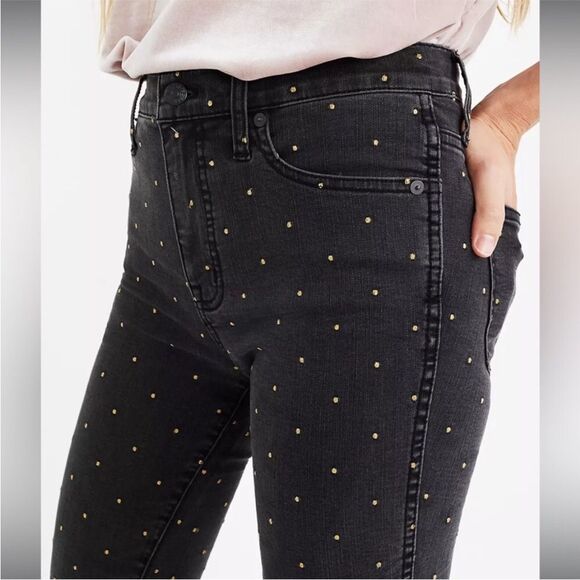 MADEWELL | 10” High Rise Skinny Jeans Black Gold Metallic Dot Women’s Size 24 - Picture 13 of 13